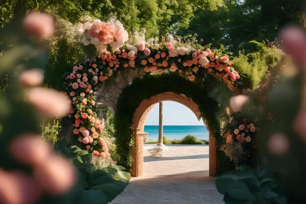 Entrada a la playa con flores