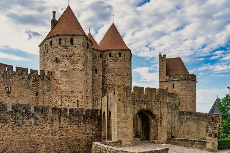 Foto entrada principal a la ciudadela fortificada de carcassonne en francia (la citãƒâ © en francés)