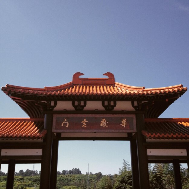 Foto la entrada del templo contra el cielo azul