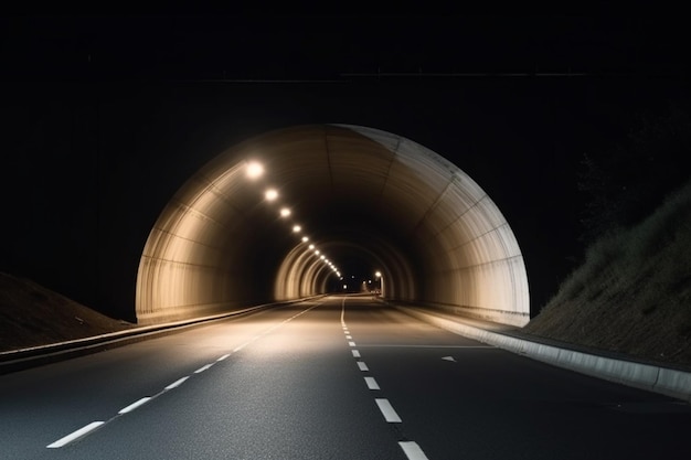 Entrada del túnel de la autopista por la noche