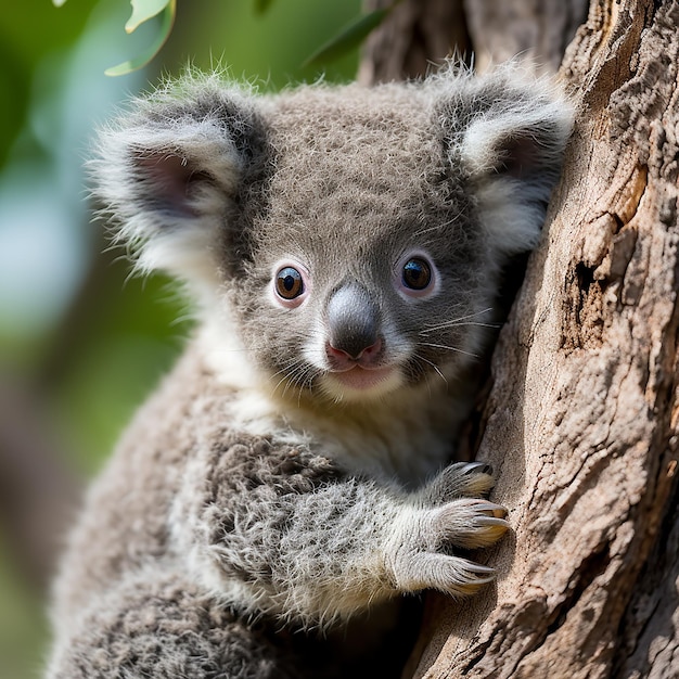 Entrañable Koala Trepando A Un Árbol Adorable Vista Lateral