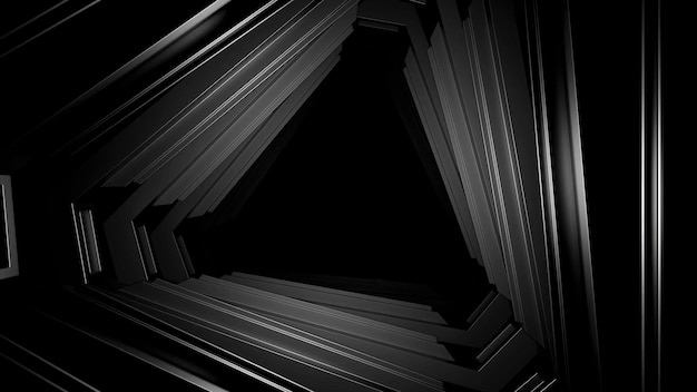 Entrar en el movimiento del túnel espacial triangular monocromático d corredor en blanco y negro en movimiento