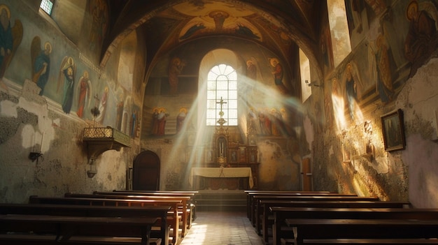 Entre em uma pitoresca igreja da aldeia adornada com afrescos seculares onde a cerimônia solene da Comunione se desenrola em uma exibição atemporal de fé e devoção.