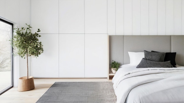 Entre num quarto moderno e minimalista com um toque escandinavo.