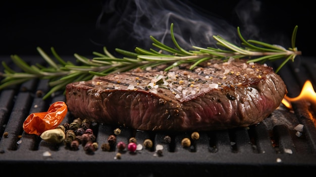 Entrecote-Rindersteak auf dem Grill mit Rosmarinpfeffer