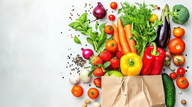 Entrega de alimentos saludables antecedentes alimentos vegetarianos veganos saludables en bolsas de papel verduras