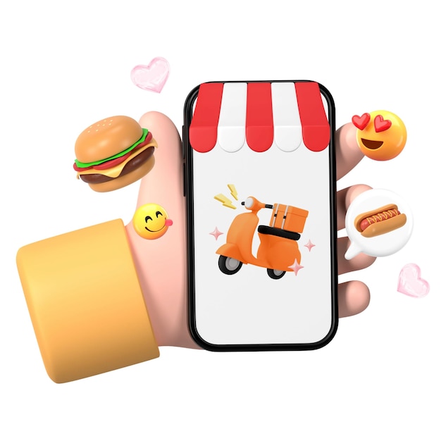 Entrega de comida 3D png emoticon pegatina de fondo transparente