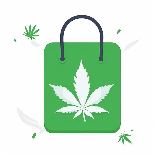 Entrega de cannabis Legalização de maconha Entrega de maçonaria Ilustração de um ícone de saco de compras com uma folha de maçonagem