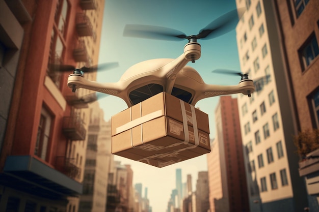 Entrega de drones Conceito de entrega de mercadorias