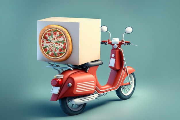 Entrega de pizza por ilustração de scooter em geração de IA de estilo 3d
