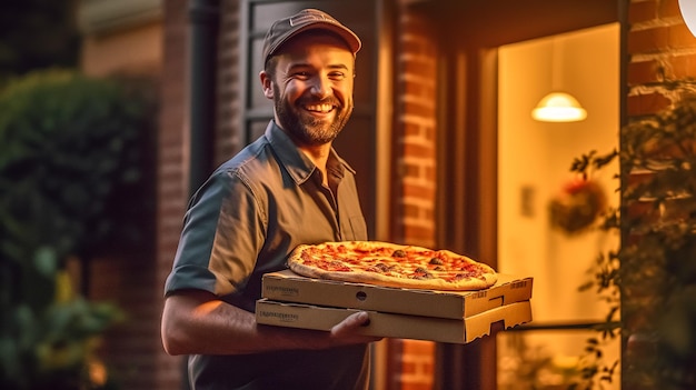 Foto entregador de pizza feito com generative ai