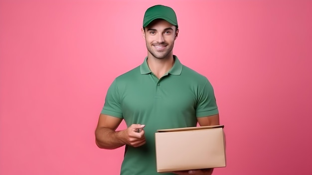 Entregador de verde com caixa de comida