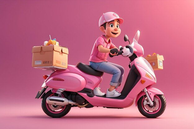 Desenhos animados de scooter de moto rosa