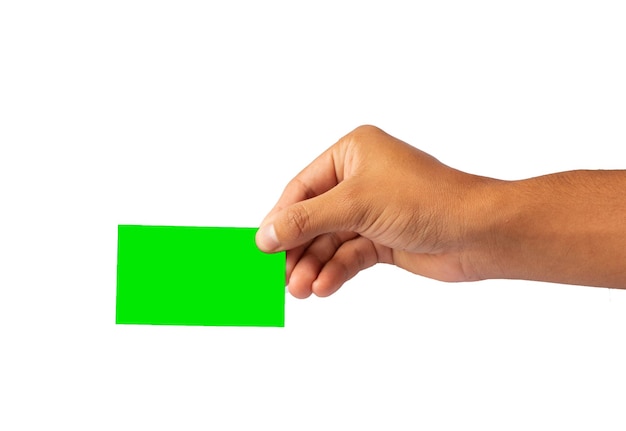 Entregando una tarjeta de color verde