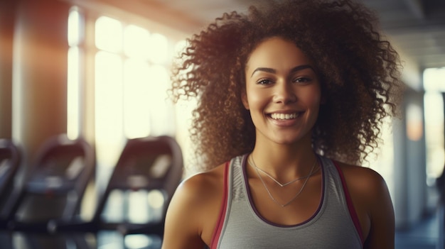 Entrenadora personal mujer sonriente y en forma en gimnasio bienestar y estilo de vida saludable