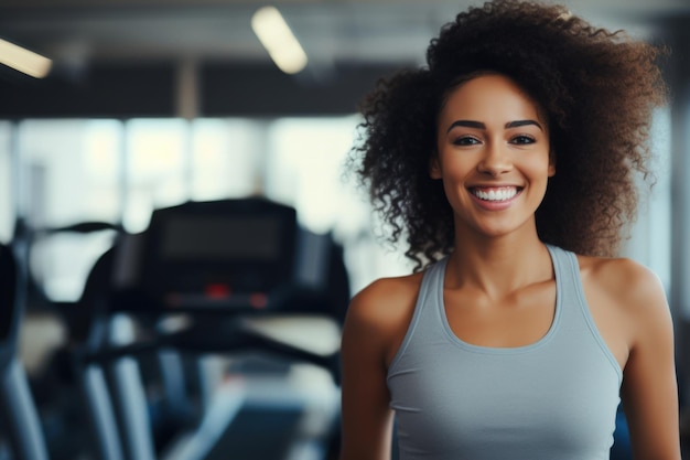 Entrenadora personal mujer sonriente y en forma en gimnasio bienestar y estilo de vida saludable