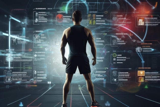 Entrenamiento de fuerza de personas en el deporte Tecnología moderna en el concepto de ciencia deportiva IA generativa