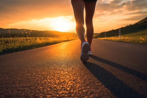 Entrenamiento de jogging femenino en carretera rural