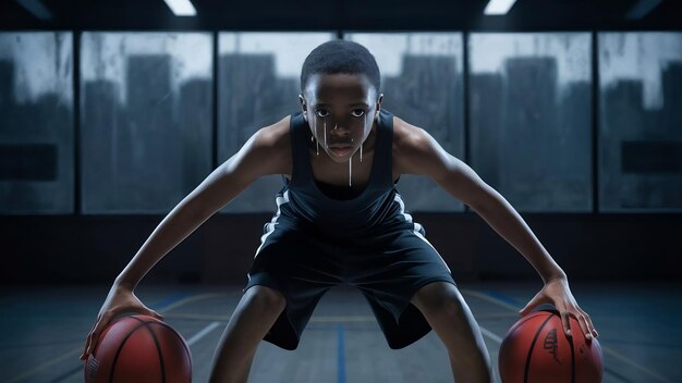 Entrenamiento de jóvenes jugadores de baloncesto aislados