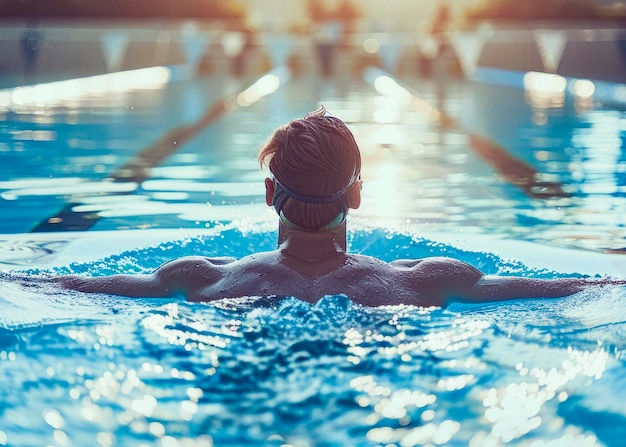 Entrenamiento de nadadores en la piscina al aire libre en SunrisexA