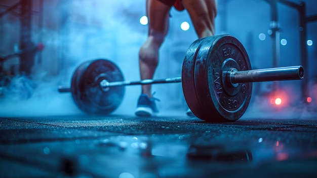 Entrenamiento con pesas enfocado en el gimnasio atmosférico