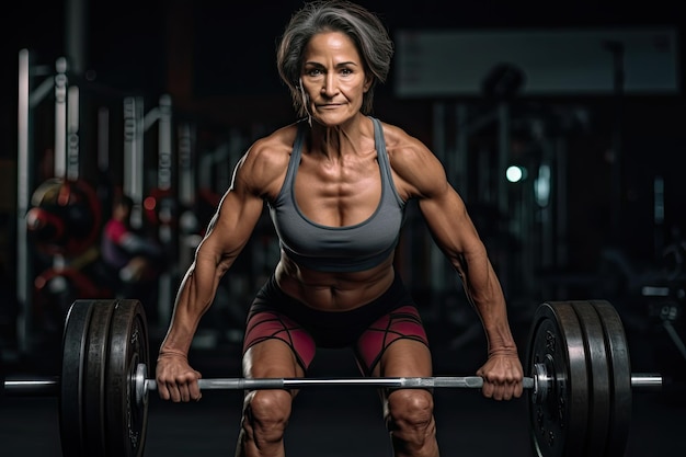 entrenamiento con pesas mujer senior levantamiento de pesas concepto de gimnasio