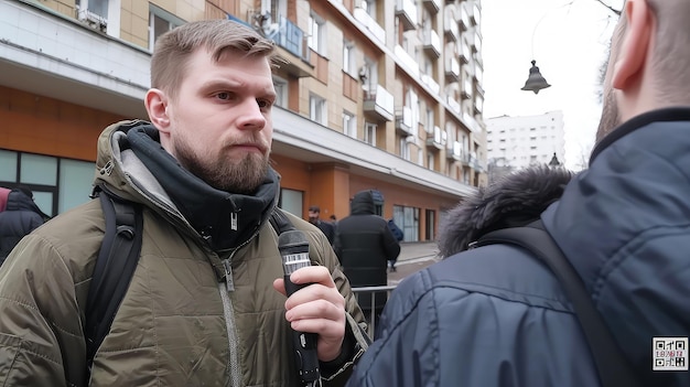 Foto entrevistando a los ciudadanos reporteros de televisión evaluando los sentimientos electorales