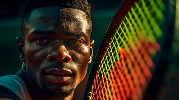 Entschlossener Afro-Tennisspieler aus der Nähe