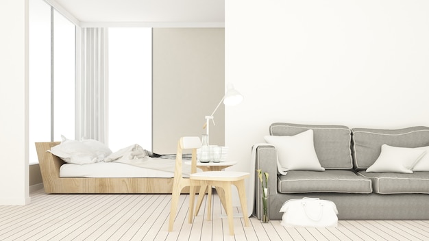 Entspannen Sie Raum und Schlafzimmer Raum Interieur minimal und Wanddekoration leer in der Wohnung 3D