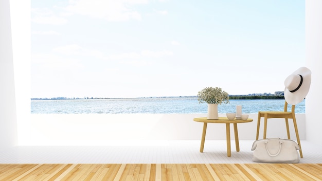 Entspannen Sie sich auf Terrasse und Seeblick im Hotel - 3D-Rendering