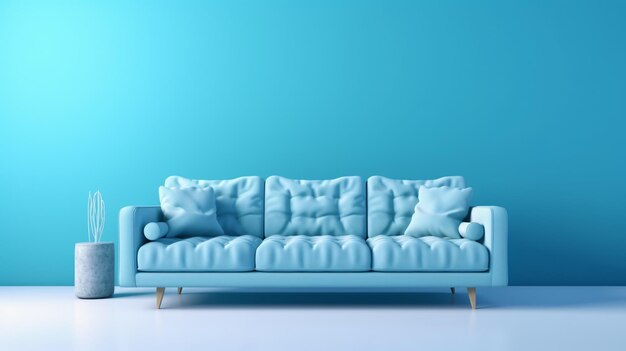 Entspannen Sie sich mit Stil auf einer atemberaubenden blauen Couch mit Plüschkissen und einer eleganten Vase von GenerativeAI