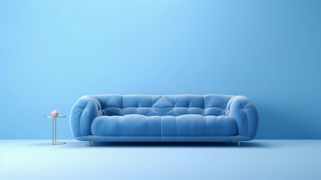 Entspannen Sie sich stilvoll auf der blauen Arafed-Couch in einem ruhigen blauen Raum mit einem schicken Beistelltisch von GenerativeAI