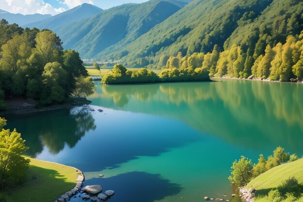 entspannender Ort National 5A Aussichtspunkt Grüner Berg Sauberer grüner Süßwassersee Naturlandschaft