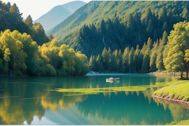 entspannender Ort National 5A Aussichtspunkt Grüner Berg Sauberer grüner Süßwassersee Naturlandschaft