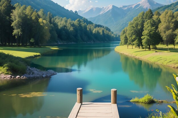 entspannender Ort National 5A Aussichtspunkt Grüner Berg Sauberer grüner Süßwassersee Naturlandschaft