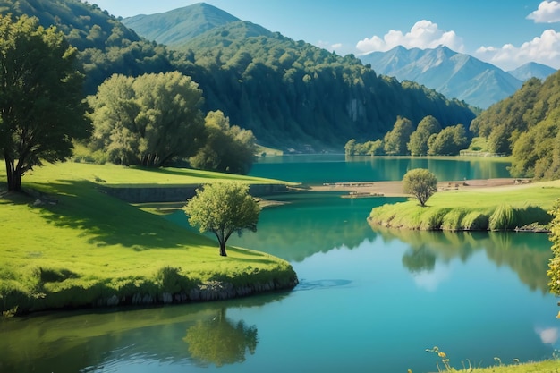 entspannender Ort National 5A Aussichtspunkt Grüner Berg Sauberer grüner Süßwassersee Naturlandschaft