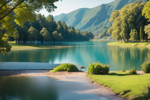 entspannender Ort National 5A Aussichtspunkt Grüner Berg Sauberer grüner Süßwassersee Naturlandschaft