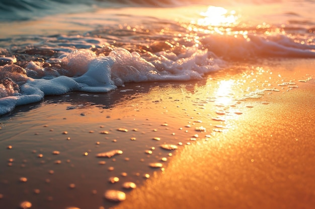 Entspannender Sommer-Hintergrund am Strand mit Sandwellen und Sonnenuntergang Ruhe an der Strandszene mit Sandwällen und Sonnenundergang perfekt für Sommer-Relaxation