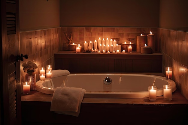 Entspannendes Bad bei Kerzenschein mit dem beruhigenden Geräusch fließenden Wassers