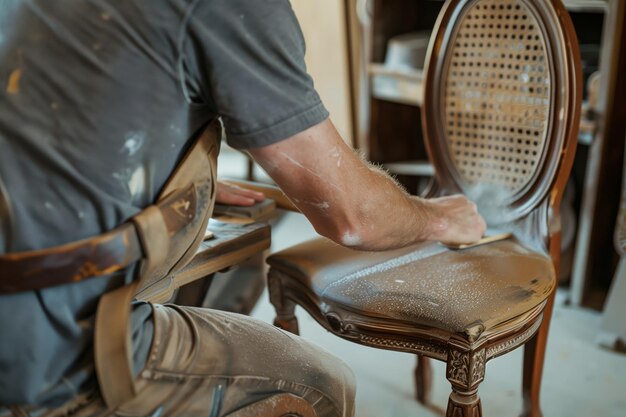 Un entusiasta de la pintura esmalla una silla para el upcycling