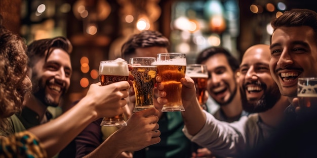 Los entusiastas de la cerveza celebran, ríen y disfrutan de las festividades creadas con tecnología de IA generativa