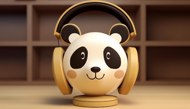 Foto entwerfen sie ein 3d-modell für einen kopfhörerhalter mit einem niedlichen panda. der panda kann die kopfhörer auf spielerische und dekorative weise halten, wenn er nicht benutzt wird.