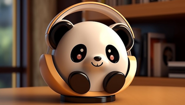 Entwerfen Sie ein 3D-Modell für einen Kopfhörerhalter mit einem niedlichen Panda. Der Panda kann die Kopfhörer auf spielerische und dekorative Weise halten, wenn er nicht benutzt wird.