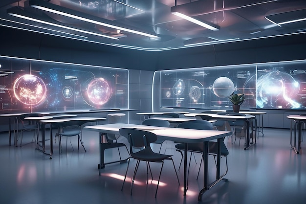 Entwerfen Sie ein futuristisches Klassenzimmer mit holografischen Displays