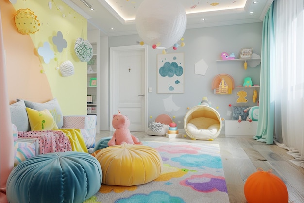 Entwerfen Sie ein spielerisches Kinderzimmer mit farbenfrohen Flächen