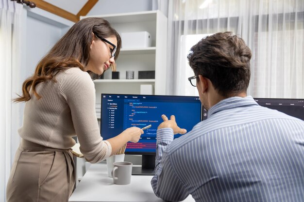 Entwickler, die Programmierung diskutieren, Webseitenplanungssoftware, Postulat