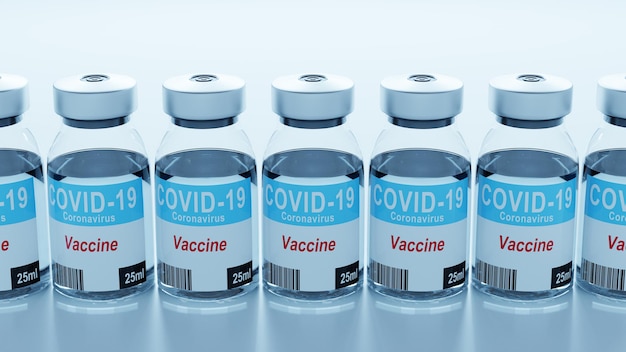 Entwicklung und Herstellung eines Coronavirus-Impfstoffs Covid-19. 3D-Rendering