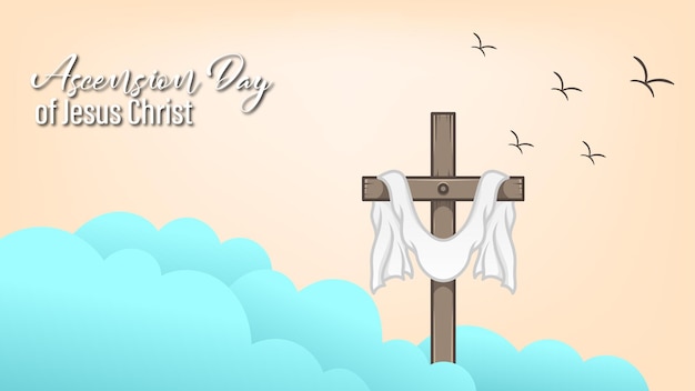 Entwurf eines Kreuzes und eines Gewandes auf einem Wolkenhügel zur Begrüßung der Himmelfahrt Jesu des Messias