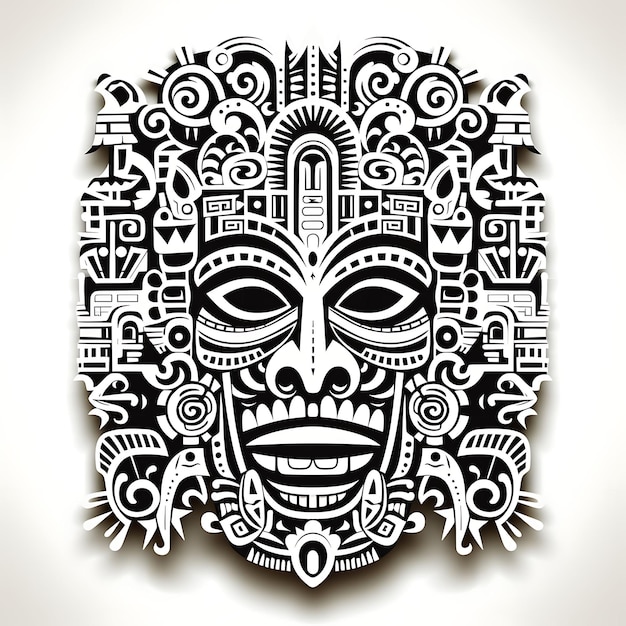 Foto entwurf eines stammesmaskenrahmens mit stammesmaskenmotiven und kulturellen symbolen tattoo cnc-laser-t-shirt 2d