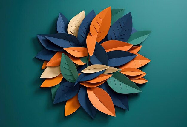Entwurf mit einem Kaleidoskop aus farbenfrohen Papierblättern im Stil von von der Natur inspirierten Kompositionen